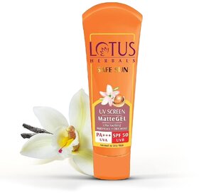 Lotus Herbals Safe Sun Uv Screen Matte Gel Spf 50 Comfrey,Vanilla, Horse Extract Paraben Free, Cruelty Free 100G