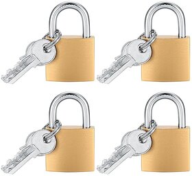 (Pack of 4) Small Brass Padlocks with Keys 25mm - Ideal for Luggage, Suitcases & Travel