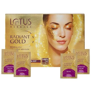 Lotus Herbals Radiant Gold Facial Kit  37g, 24K Gold Leaves for Glowing Skin, Suitable for All Skin Types