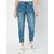 Zaahii Women's boyfriend high waist ankle length distress air force blue denim jeans