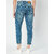 Zaahii Women's boyfriend high waist ankle length distress air force blue denim jeans