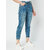 Zaahii Women's boyfriend high waist ankle length distress air force blue denim jeans