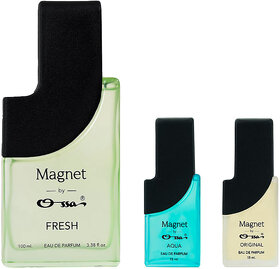 Ossa Magnet Fresh 100ml, Aqua 15ml And Original 15ml Unisex EDP Long Lasting Perfume Combo For Men And Women (Pack Of 3)