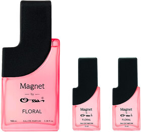Ossa Magnet Floral Unisex Eau De Parfum 100ml, 15ml, 15ml Long Lasting Perfume Combo for Men And Women (Pack Of 3)