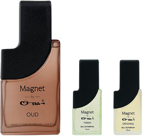 Ossa Magnet Oud 100ml, Fresh 15ml, Original 15ml Eau De Parfum Long Lasting Perfume Combo for Men And Women (Pack Of 3)