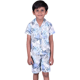 Kid Kupboard Cotton Boys Shirt and Short Set, Multicolor, Half-Sleeves, 7-8 Years KIDS7186