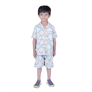 Kid Kupboard Cotton Boys Shirt and Short Set, Multicolor, Half-Sleeves, 6-7 Years KIDS7188