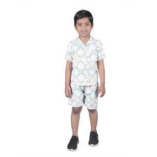 Kid Kupboard Cotton Boys Shirt and Short Set, Multicolor, Half-Sleeves, 7-8 Years KIDS7189