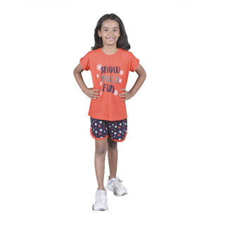 Kid Kupboard Cotton Girls T-Shirt and Short Set, Multicolor, Half-Sleeves, 7-8 Years  KIDS7210
