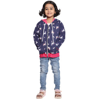 Kid Kupboard Cotton Girls Jacket, Blue, Full-Sleeves, 7-8 Years KIDS7231
