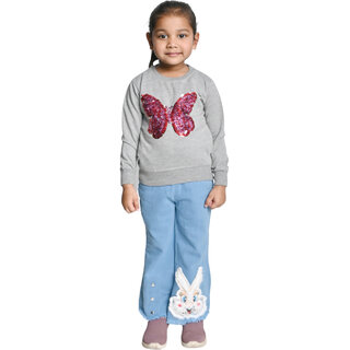 Kid Kupboard Cotton Girls Sweatshirt, Grey, Full-Sleeves, 6-7 Years KIDS7234