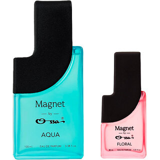 Ossa Magnet Aqua 100ml And Floral 30ml Unisex EDP Long Lasting Perfume Combo For Men And Women (Pack Of 2)