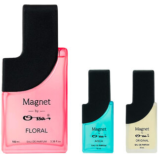 Ossa Magnet Floral 100ml Aqua 15ml And Original 15ml Unisex EDP Long Lasting Perfume Combo For Men And Women (Pack Of 3)