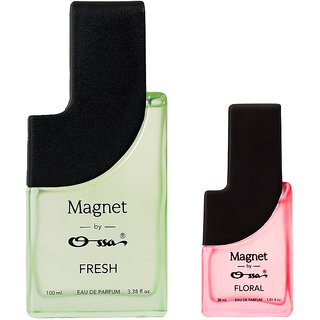 Ossa Magnet Fresh 100ml, Magnet Floral 30ml Eau De Parfum Long Lasting Perfume Combo for Men And Women (Pack Of 2)