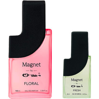 Ossa Magnet Floral 100ml, Magnet Fresh 30ml Eau De Parfum Long Lasting Perfume Combo for Men And Women (Pack Of 2)