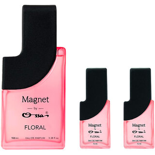 Ossa Magnet Floral Unisex Eau De Parfum 100ml, 15ml, 15ml Long Lasting Perfume Combo for Men And Women (Pack Of 3)