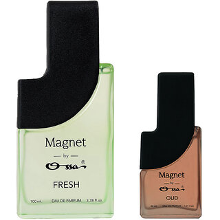 Ossa Magnet Fresh 100ml, Magnet Oud 30ml Unisex Eau De Parfum Long Lasting Perfume Combo for Men And Women (Pack Of 2)