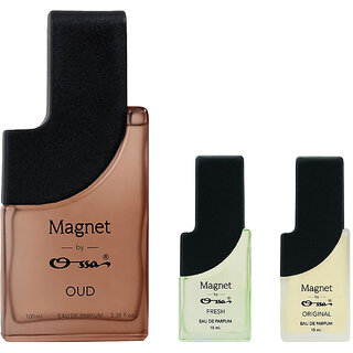Ossa Magnet Oud 100ml, Fresh 15ml, Original 15ml Eau De Parfum Long Lasting Perfume Combo for Men And Women (Pack Of 3)