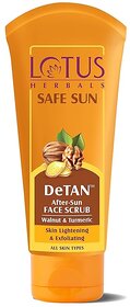 Lotus Herbals Safe Sun DeTAN After-Sun Face Scrub Walnut  Turmeric Exfoliates, removes tan All Skin Types 100 g