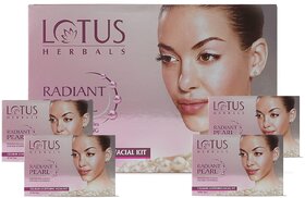 Lotus Herbals Radiant Pearl Cellular 4 in 1 Facial Kit  For Deep Cleaning  With Pearl Extracts  Green Tea  4x37g