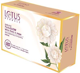 Lotus Herbals Radiant PartyGLOW White Peony  Argan Oil Detanning Facial Kit  5 Easy Steps Pack of 4  228g