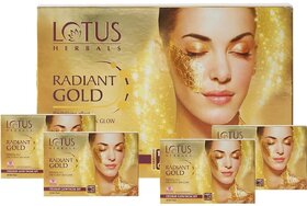 Lotus Herbals Radiant Gold Cellular Glow Facial Kit 4 in 1  With 24K Gold leaves  4x37g