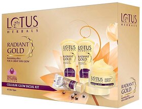 Lotus Herbals Radiant Gold Cellular Glow 5 in 1 Facial Kit With 24K Gold leaves All Skin Types 170g