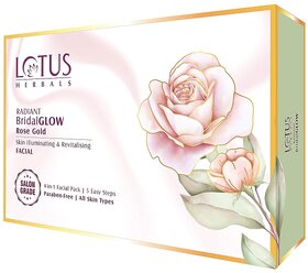 Lotus Herbals Radiant BridalGLOW Rose Gold Skin Illuminating Facial Kit  5 Easy Steps Paraben Free Pack of 4  228g