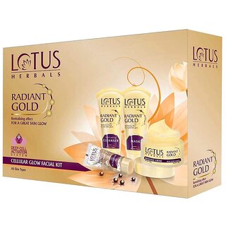 Lotus Herbals Radiant Gold Cellular Glow 5 in 1 Facial Kit With 24K Gold leaves All Skin Types 170g