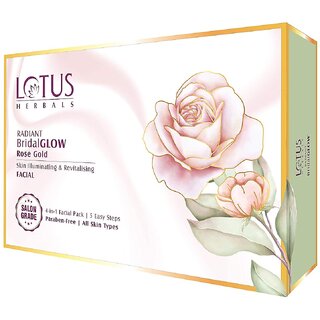 Lotus Herbals Radiant BridalGLOW Rose Gold Skin Illuminating Facial Kit  5 Easy Steps Paraben Free Pack of 4  228g