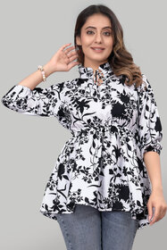 ZELZIS Women Crepe Floral White  Black Tunic Tops