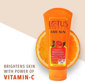 Lotus Herbals Safe Sun Vitamin C Matte Gel Daily Sunscreen  SPF 50  PA+++ Dermatologically Tested 100g