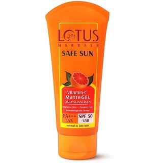 Lotus Herbals Safe Sun Vitamin C Matte Gel Daily Sunscreen  SPF 50  PA+++ Dermatologically Tested  75g