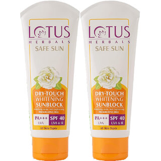 Lotus Herbals Safe Sun Dry Touch Whitening Sunscreen Spf 40 Pa+++Dermatologically Tested White Peony 50G ( Pack Of 2