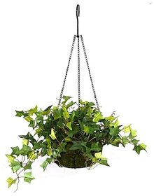 De Gardenia English Ivy Artificial Plant in Hanging Ironware Basket | 16 Inches Green Faux Ivy | Decorative Hanging Basket for Home Balcony and Garden Decor | Indoor/Outdoor Use