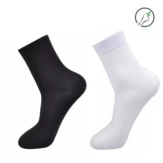 White and Black plain formal Lycra cotton socks/school socks - Pack of 2 (1 pair each)