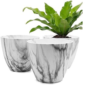 De Gardenia Artificial Melamine Marble Texture Flower Pots | Indoor Pots for Living Room Office and Home Decor | Plant Not Included (White_2) Pack of-1