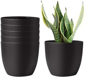 De Gardenia 11 Cm Small Black Plastic Planters Set of 5 | Modern Decorative Nursery Pots for Indoor and Outdoor Garden House Plants Flowers Herbs African Violets