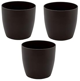 De Gardenia Flower Pots - 4.4 Inch Plastic Flower Pots | Modern Decorative Indoor Outdoor Planters/Pots - Plant Not Included - Pack of (3 Black)