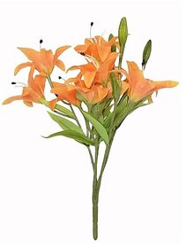 De Gardenia Artificial Real Touch Lilies Flower Bunch for Dxc3xa9cor - 55 cm Tall 9 Heads Orange - Faux Floral Arrangement for Home Office and Event Decoration (Pack of 1)