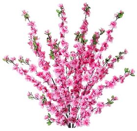 De Gardenia 5 PCS Artificial Peach Blossom Bouquet 49 Inch Silk Faux Flowers for Home Wedding and Vase Decoration (Dark Pink)