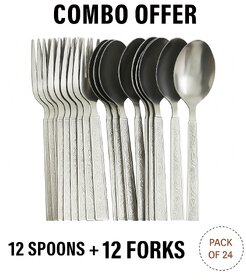Stainless Steel Spoon & Fork Set  Pack of 24 (12 Spoons + 12 Forks, 16cm Length), Great Utility