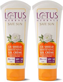 Lotus Herbals Safe Sun Uv Shield Whitening Gel Cream  Spf 50  Pa +++  Uva  Uvb ProtectionNon Oily 100G (Pack Of 2)
