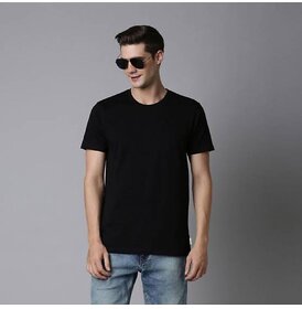 Code Yellow Cotton Regular Fit Solid Half Sleeves Men's Round T-Shirt (Black)