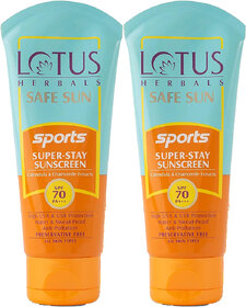 Lotus Herbals Safe Sun Sports Super-Stay Sunblock Spf 70 Pa+++Anti-Pollution, Water  Sweat Resistant80 G (Pack Of 2)