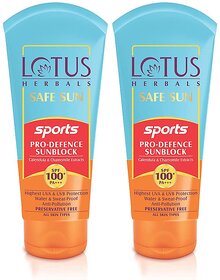 Lotus Herbals Safe Sun Sports Pro-Defence Sunblock  Spf 100  Pa+++  Highest Uv Protection 80G ( Pack Of 2 )