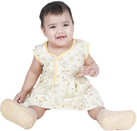 Kid Kupboard Cotton Baby Girls A-Line Frock, Yellow, Sleeveless, 9-12 Months KIDS7275