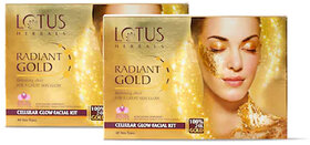 Lotus Herbals Radiant Gold Cellular Glow1 Facial Kit  With 24K Gold Leaves  For Skin Glow  37G ( Pack Of 2 )