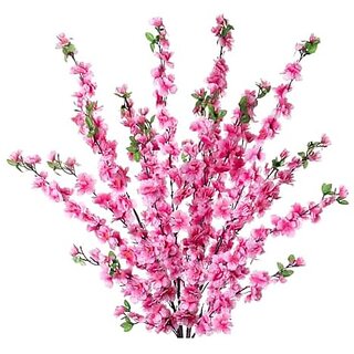De Gardenia 5 PCS Artificial Peach Blossom Bouquet 49 Inch Silk Faux Flowers for Home Wedding and Vase Decoration (Dark Pink)