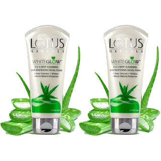 Lotus Herbals Whiteglow 3 In 1 Deep Cleaning Skin Whitening Facial Foam  Chemical Free  50G ( Pack Of 2 )